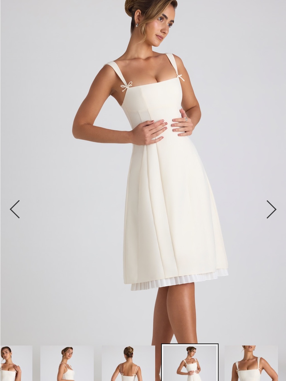 Oh Polly Cream Strapless Square-Neck Midi Dress with Bow Straps - Picture 5 of 8